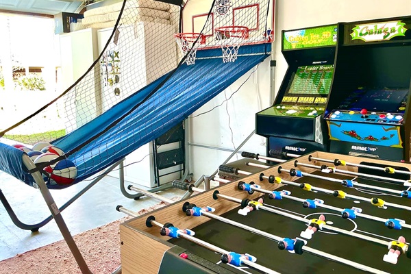 New games! Including Pop-a-Shot with electronic scoreboard, and 2 arcade games…Golden Tee 3D Golf, and Galaga. Both have 10+ games.