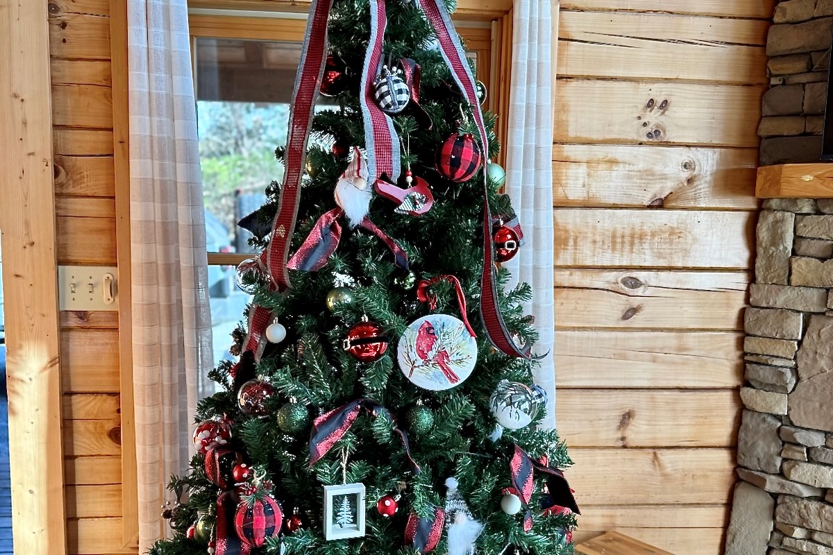 Decked in cardinal reds and winter whites — this tree brings all the cozy holiday magic to The Cardinal’s Roost.