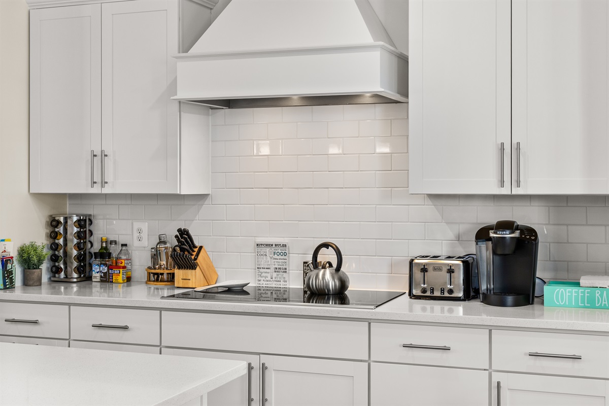 Stocked kitchen for family cooked meals.