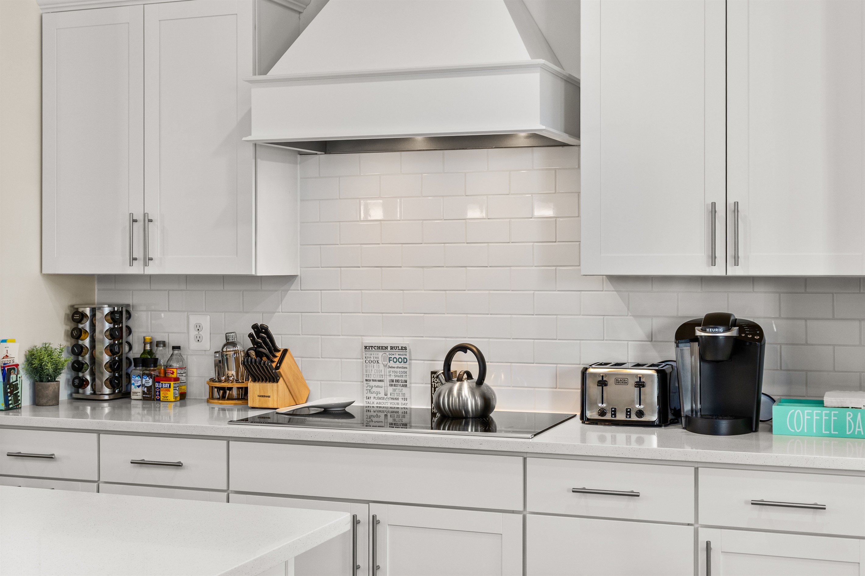 Stocked kitchen for family cooked meals.