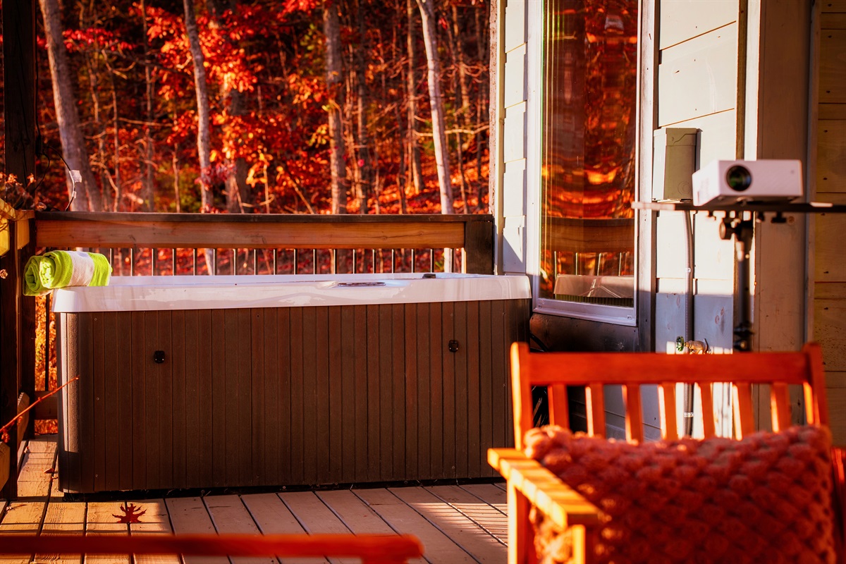 Hot tub relaxation. End the day in warm bubbles and cool mountain air.