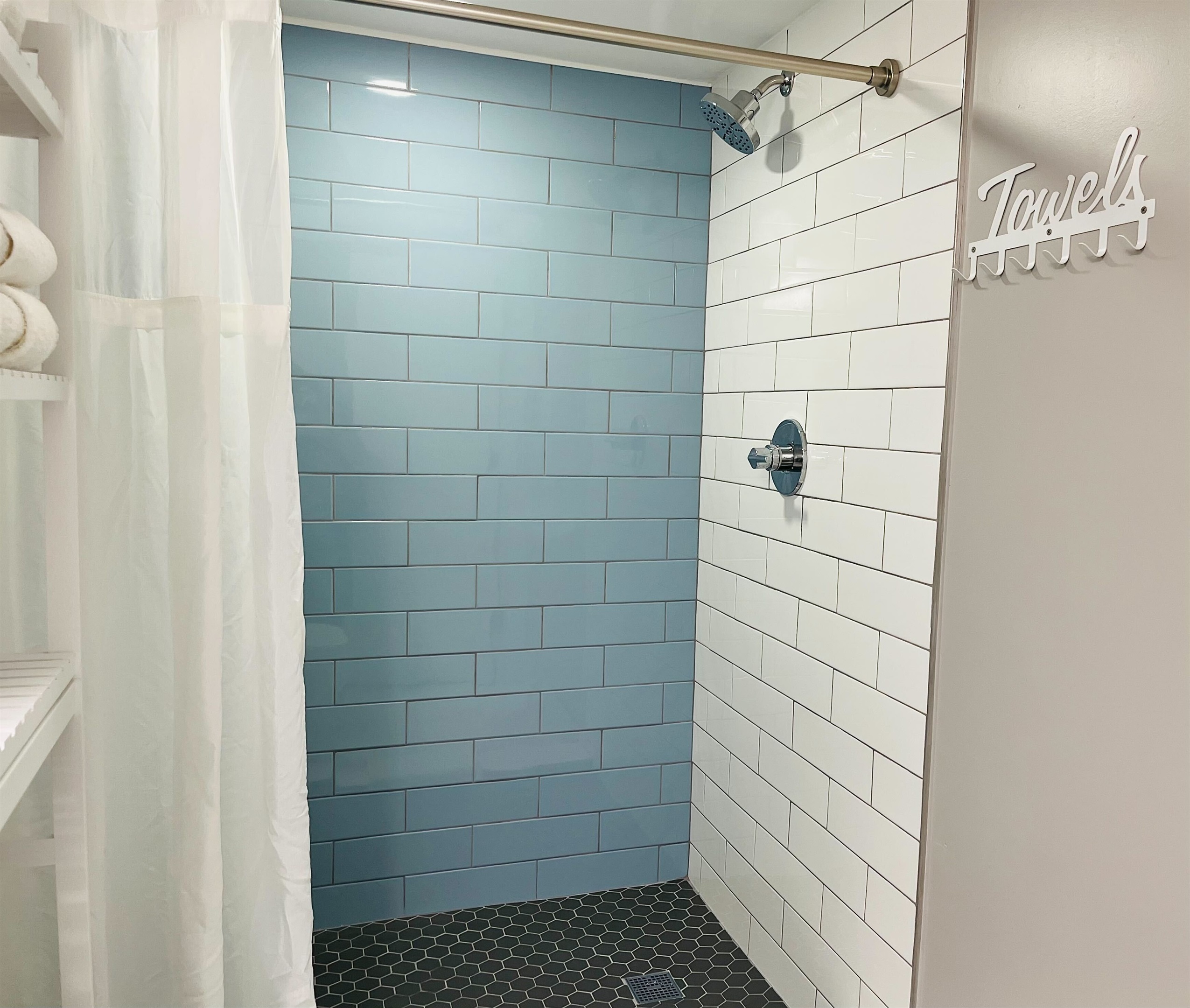 Start your day right with a full bathroom equipped for all your prepping needs.