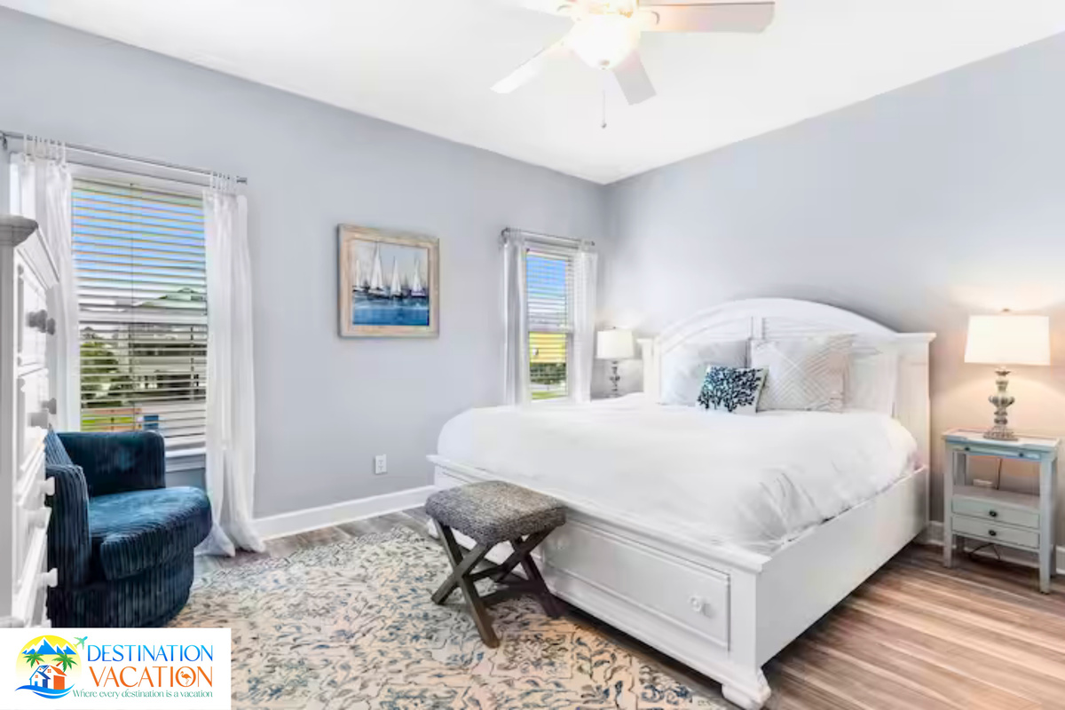 Restful nights begin in this elegant bedroom.