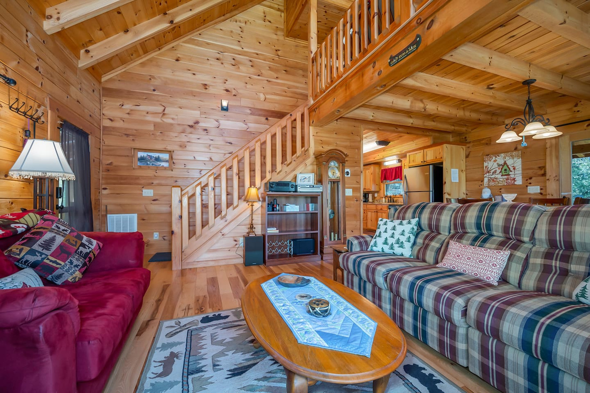 Plaid couch pulls out to a queen size- hide-a bed