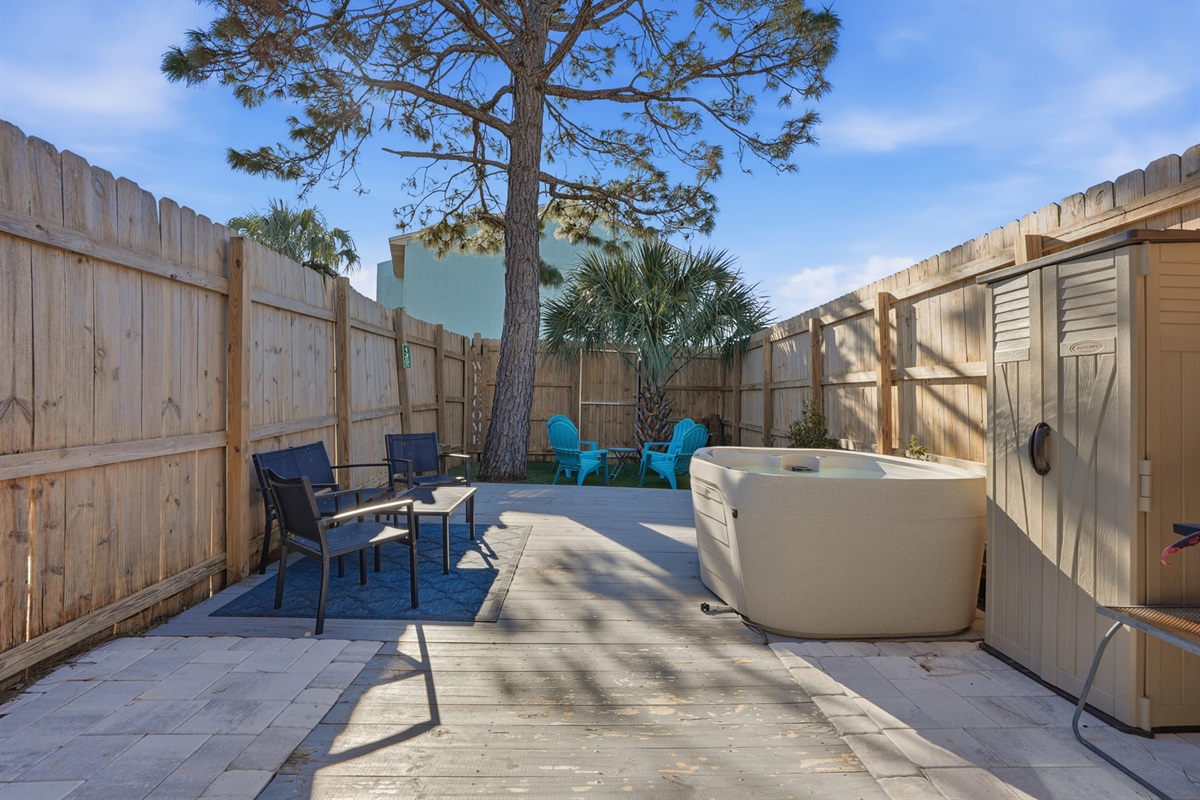 Back Yard with Private Hot Tub and Seating Area
