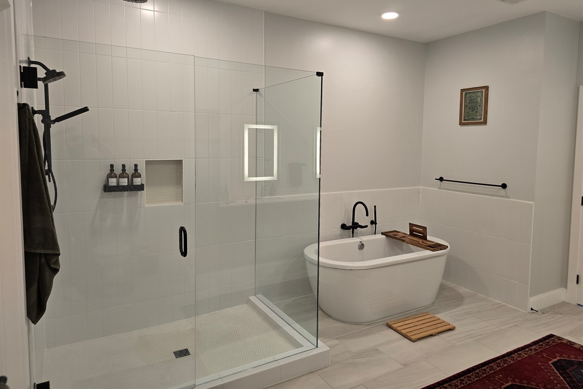 Spa experience soaking tub and premium shower
