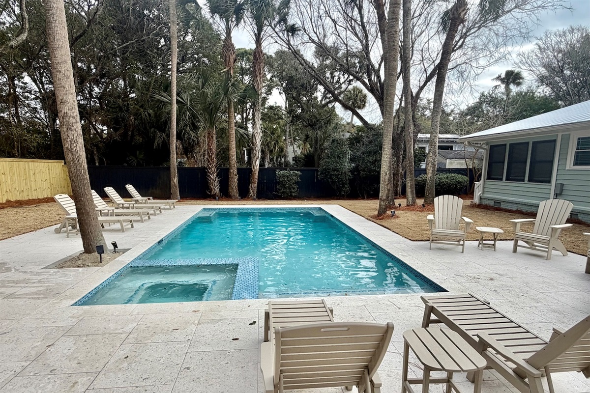 Private Heated Pool is 15 ft wide by 30 ft long. Pool is 3 ft-6 ft deep. Hot tub is 6 ft x 6 ft. | IOP Escapes The Beach Blessing | 3705 Hartnett Blvd, Isle of Palms, SC