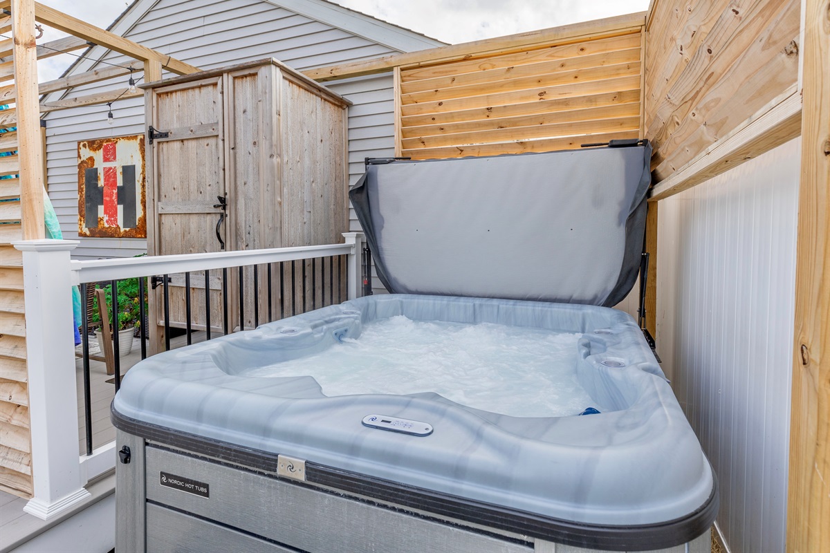 private hot tub and outdoor shower for nights under the stars
