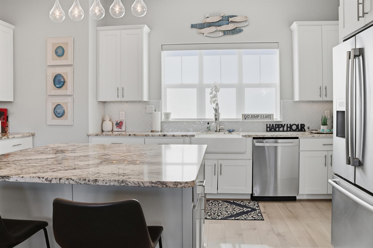 Large island with stools