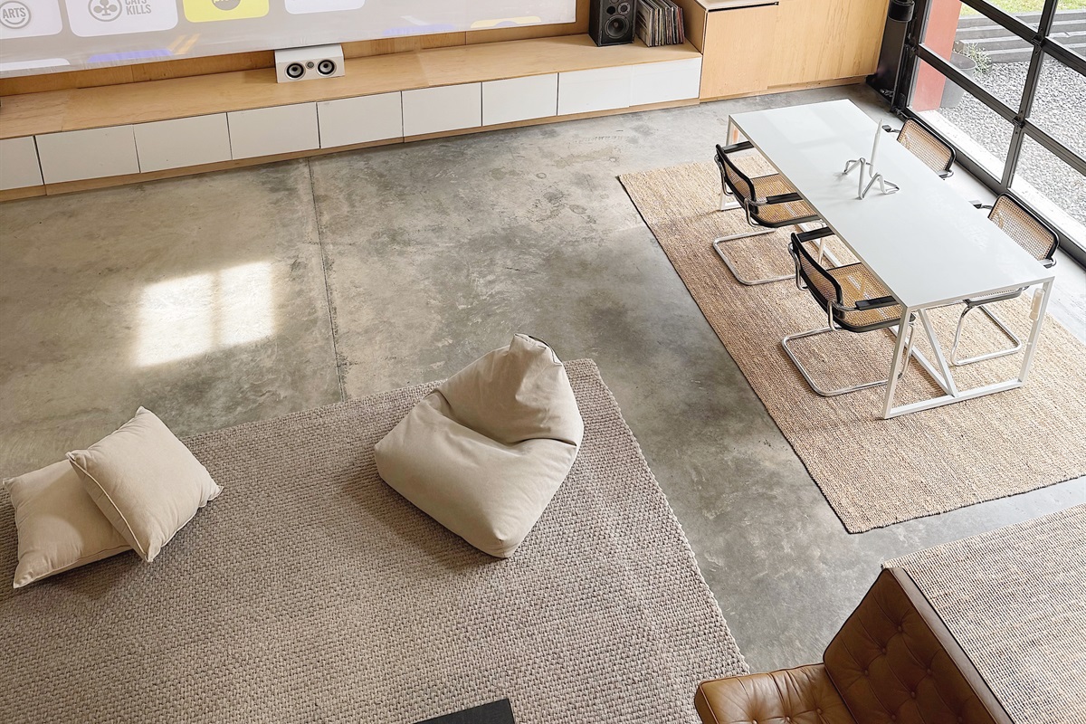 Living and dining, viewed from the primary bedroom.