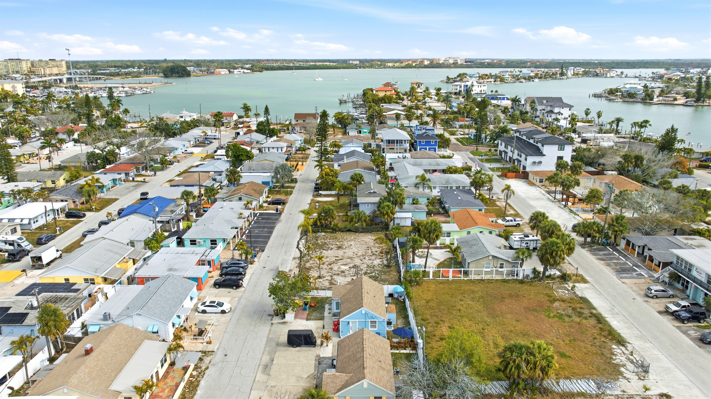 Aerial house view looking towards the bay