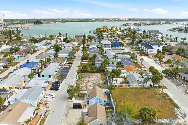 Aerial house view looking towards the bay