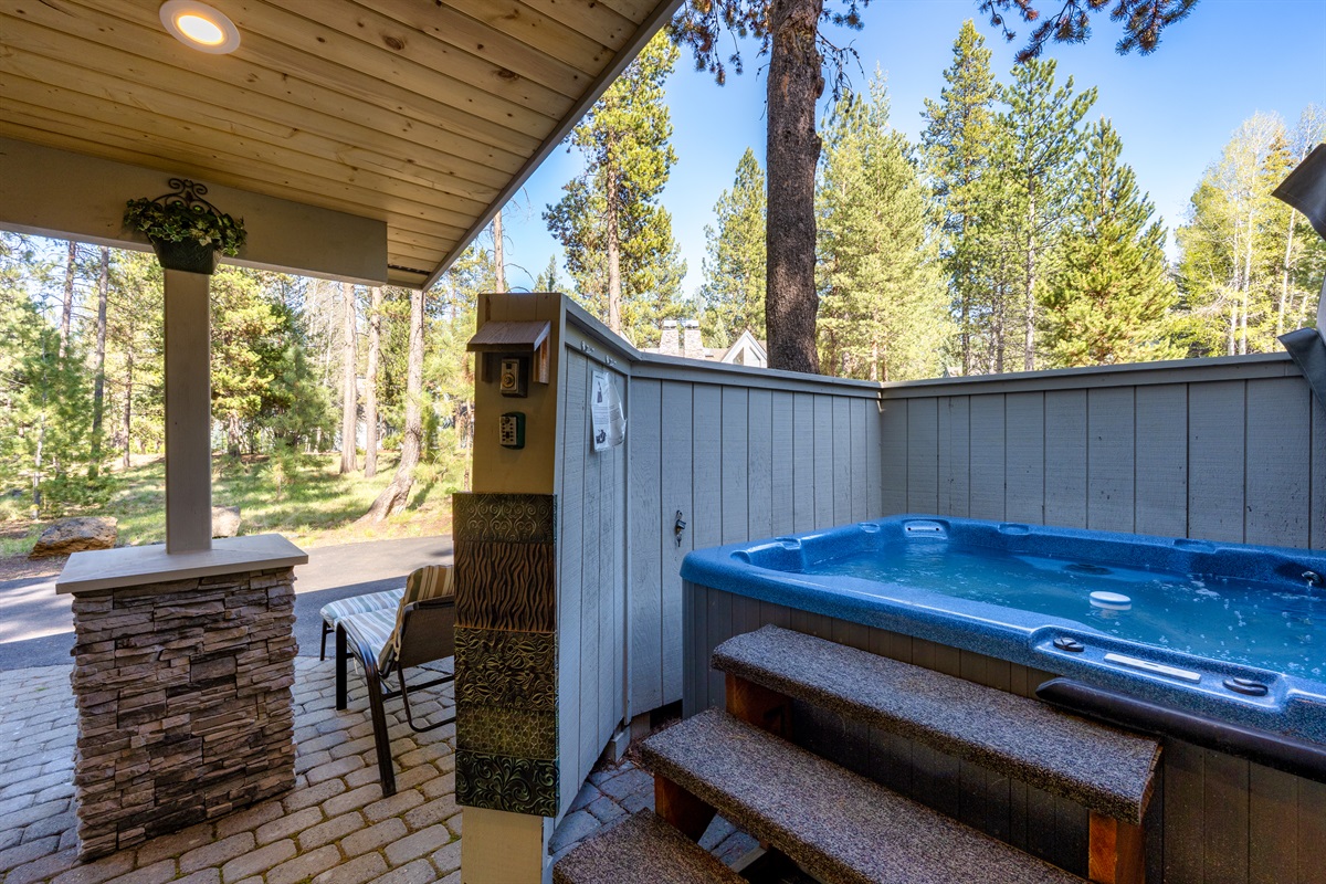 Unwind in your private hot tub designed for up to six guests. The spa is professionally serviced weekly and refreshed between each stay. 