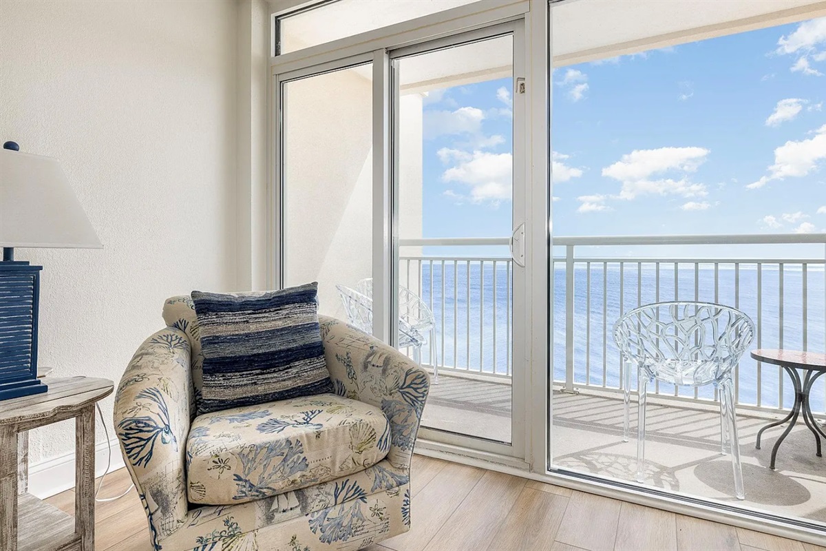 Oceanfront Living room with balcony access