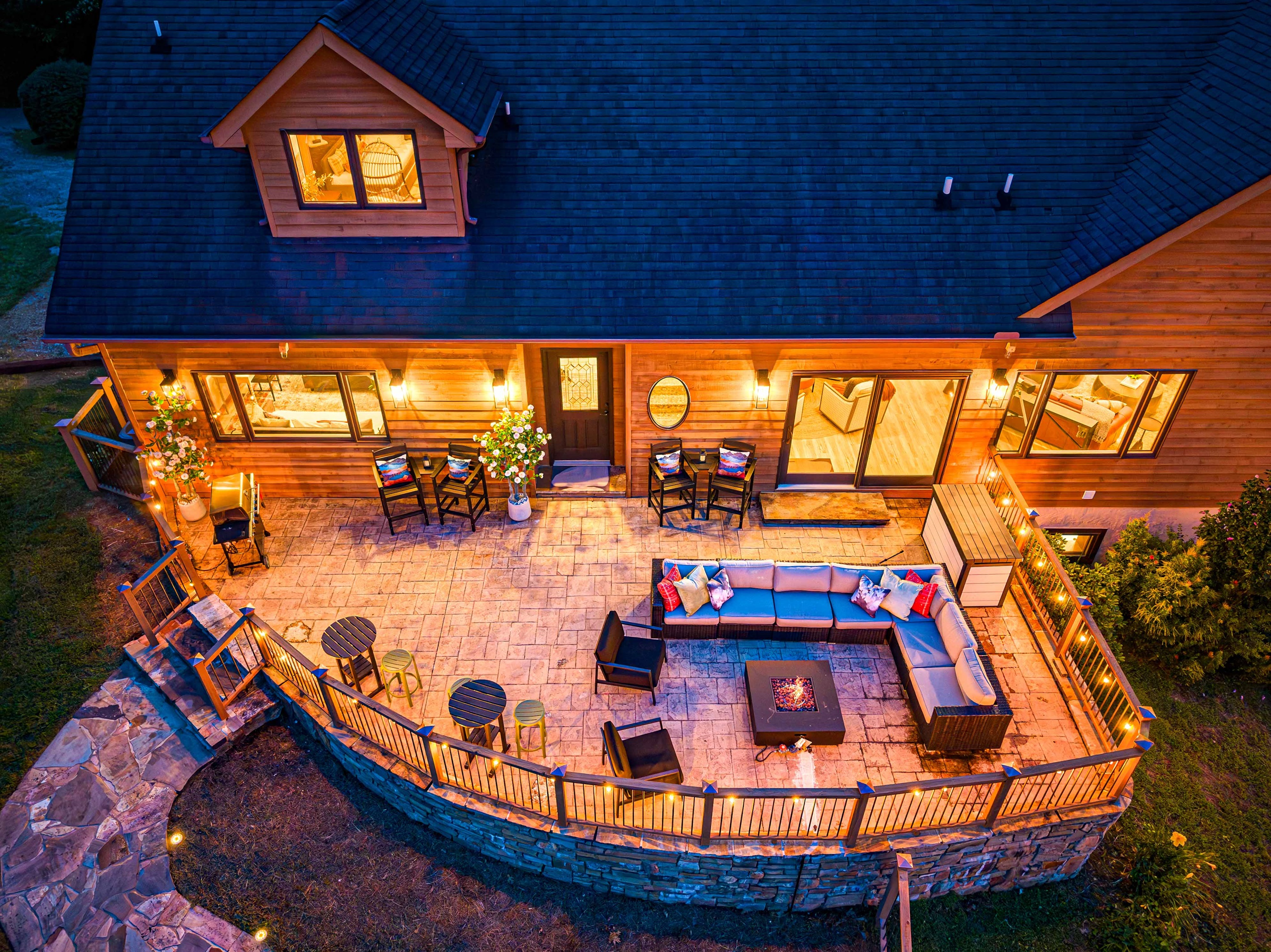 The patio firepit is yet another place to relax - located off the living area. There is so much to enjoy! This fire pit is also plumbed to the house - no propane gas tanks to swap out ever.