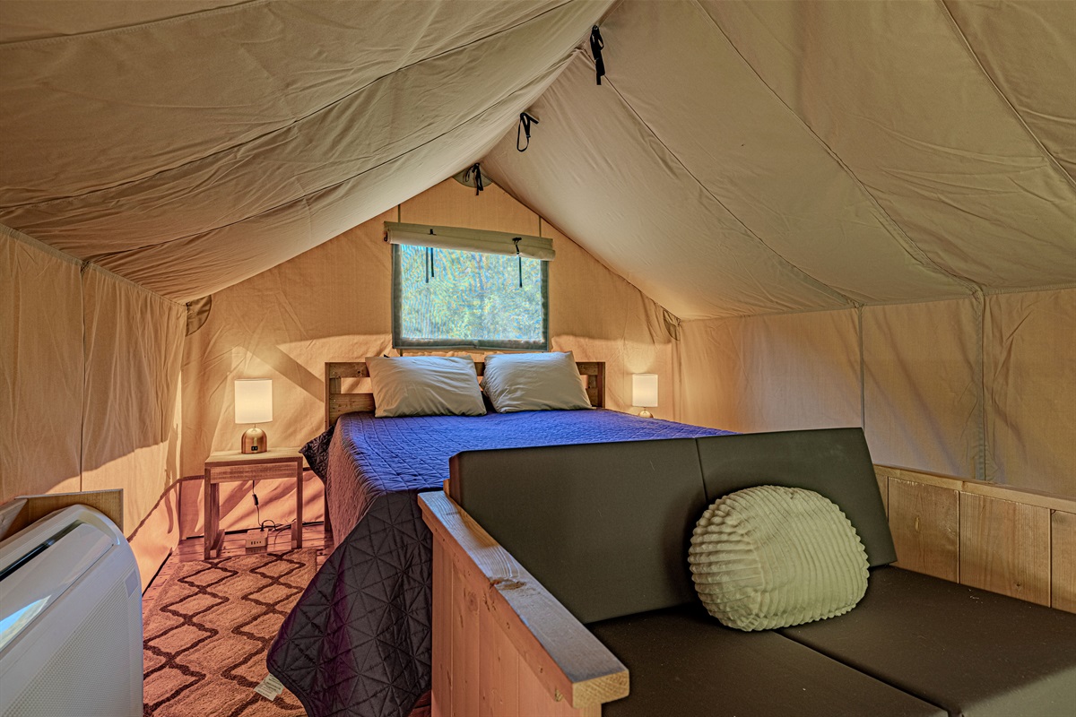 Orion sleeps 2 in a queen bed.