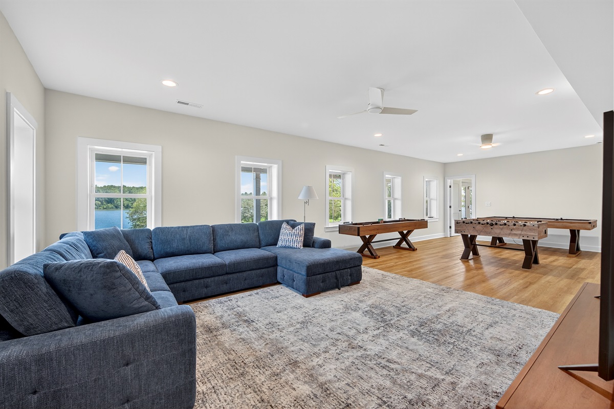 Plush sectional seating for movie marathons, game day, or casual evening hangs.
