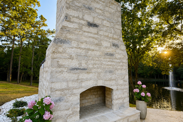 Stone mason hand constructed fireplace