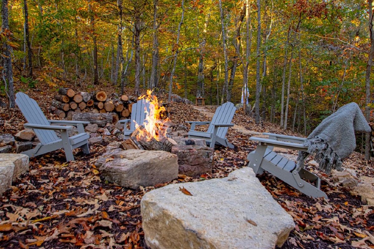Fire Pit and Adirondack chairs