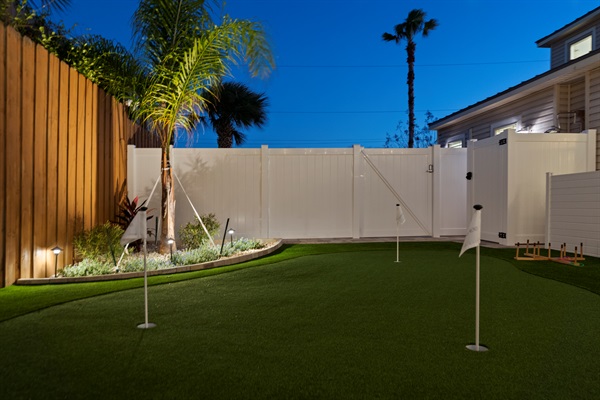 Practice your putting day or night on the 3 hole putting green