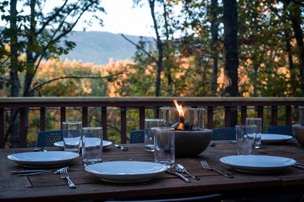 Enjoy the view over dinner- seating for 10 at the outside table.