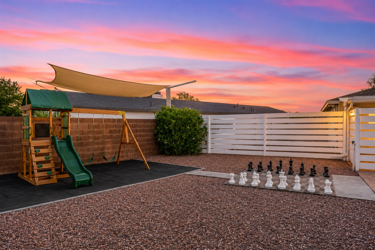 young and old kids alike will not get tired of the ways to enjoy this oasis back yard shared with the other 3 apartments on the property.