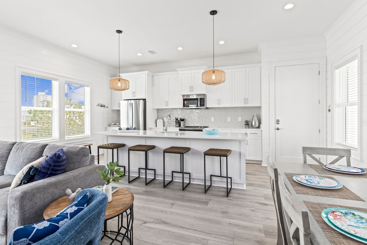 Equipped and Large - this kitchen has it all - rice cooker, crock pot, blender, Keurig, French Press, and drip coffee pot, tea kettle.  It's perfect for a quick bite or a gourmet meal."A great house in a central location, walking distance to the beach."