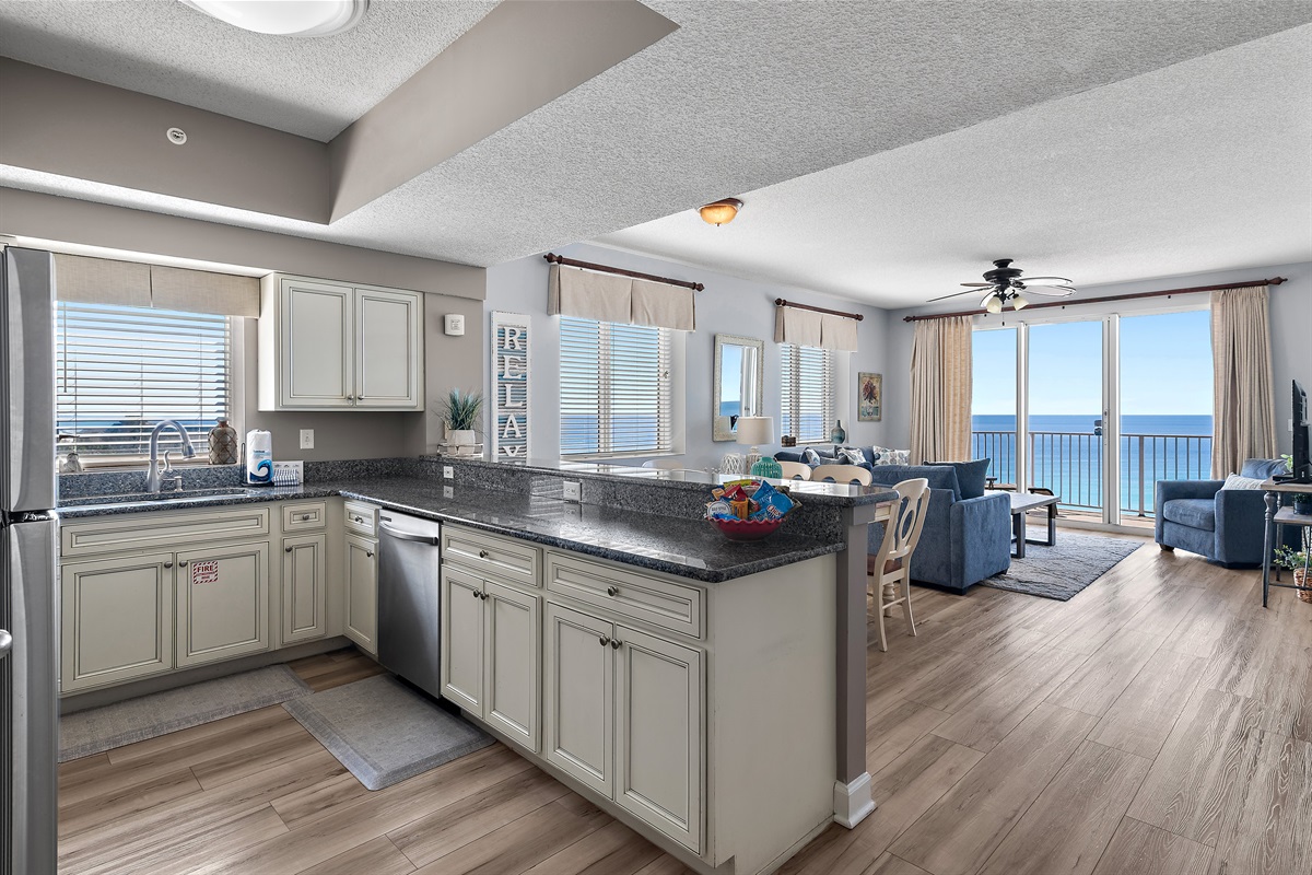Cook meals in your fully stocked and Remodeled kitchen with Gulf Views - Welcome to your home away from home!
