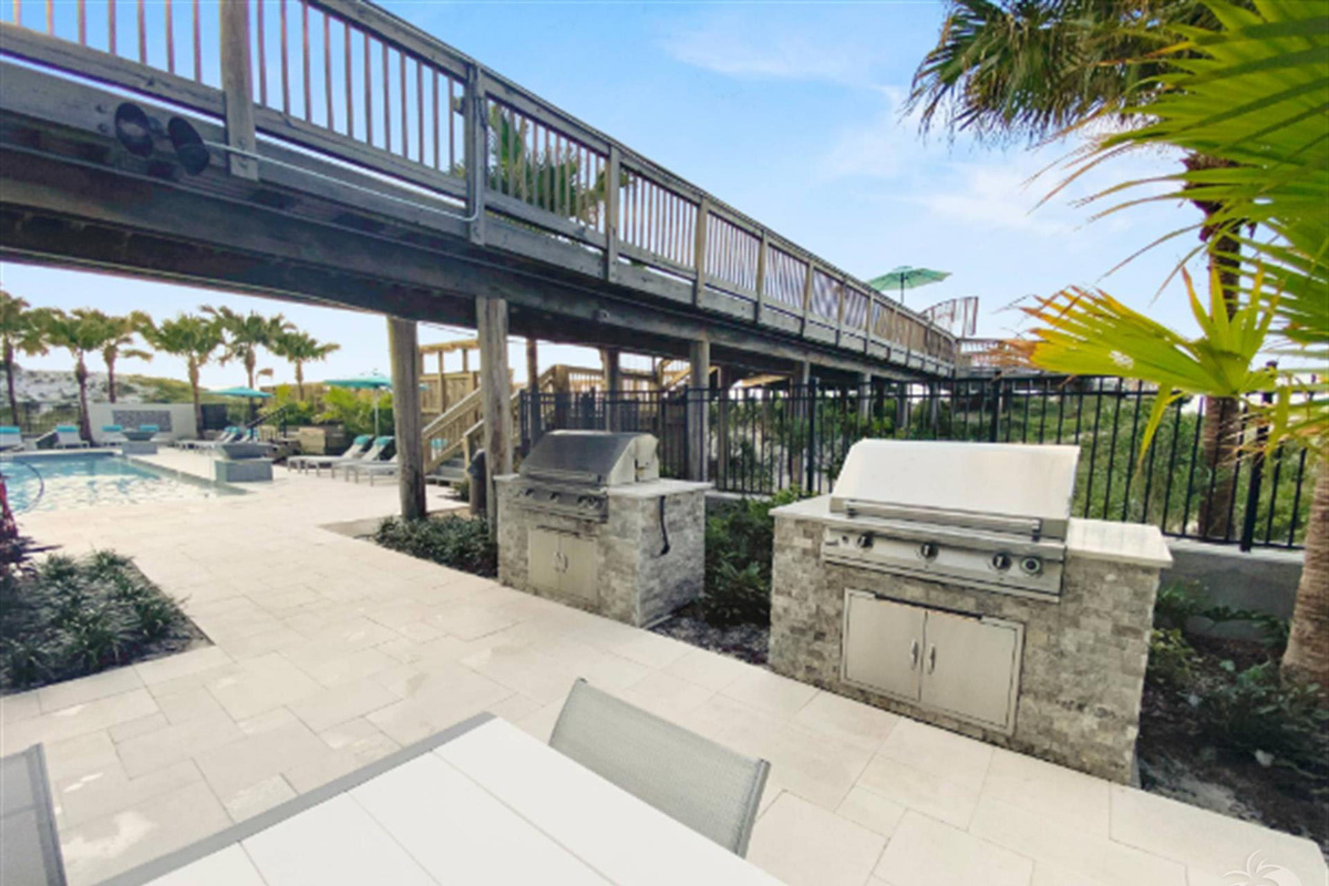 Covered outdoor dining and grilling area