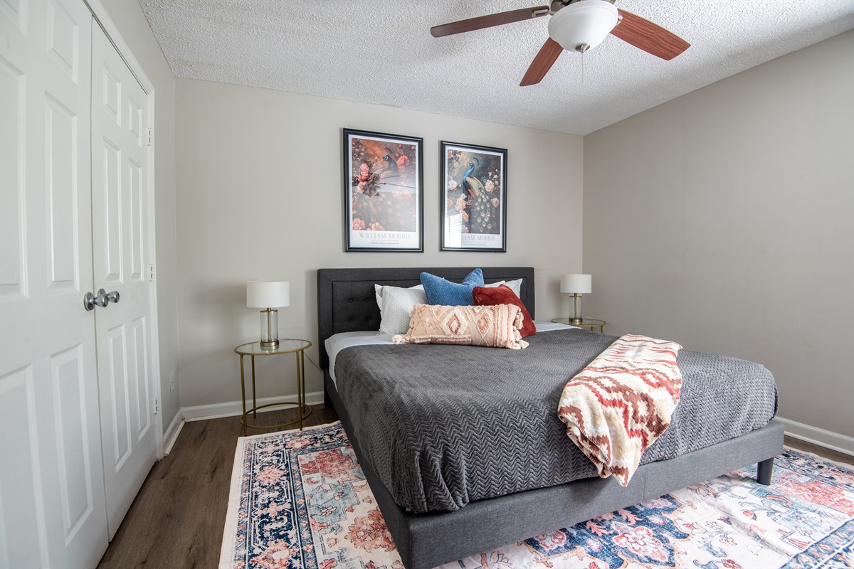 This cozy king bedroom is perfect for relaxing and unwinding - designed with intention!