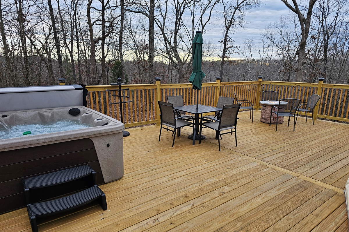 Soak, dine, and unwind on your private forest deck