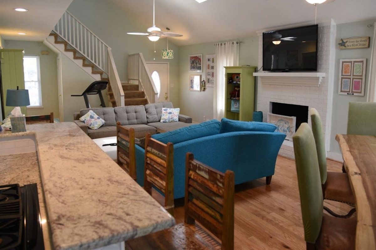 View from kitchen into living room.