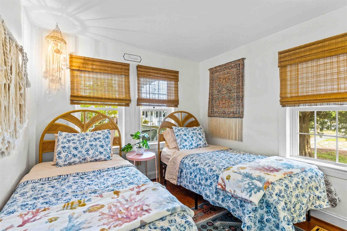 Two twin beds and 1 dresser. Pack and play is located in the laundry room closet. 