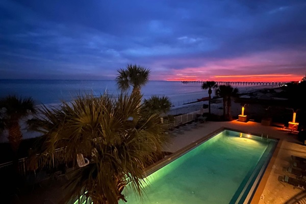 Serenity pool with breath taking colors just after sunset