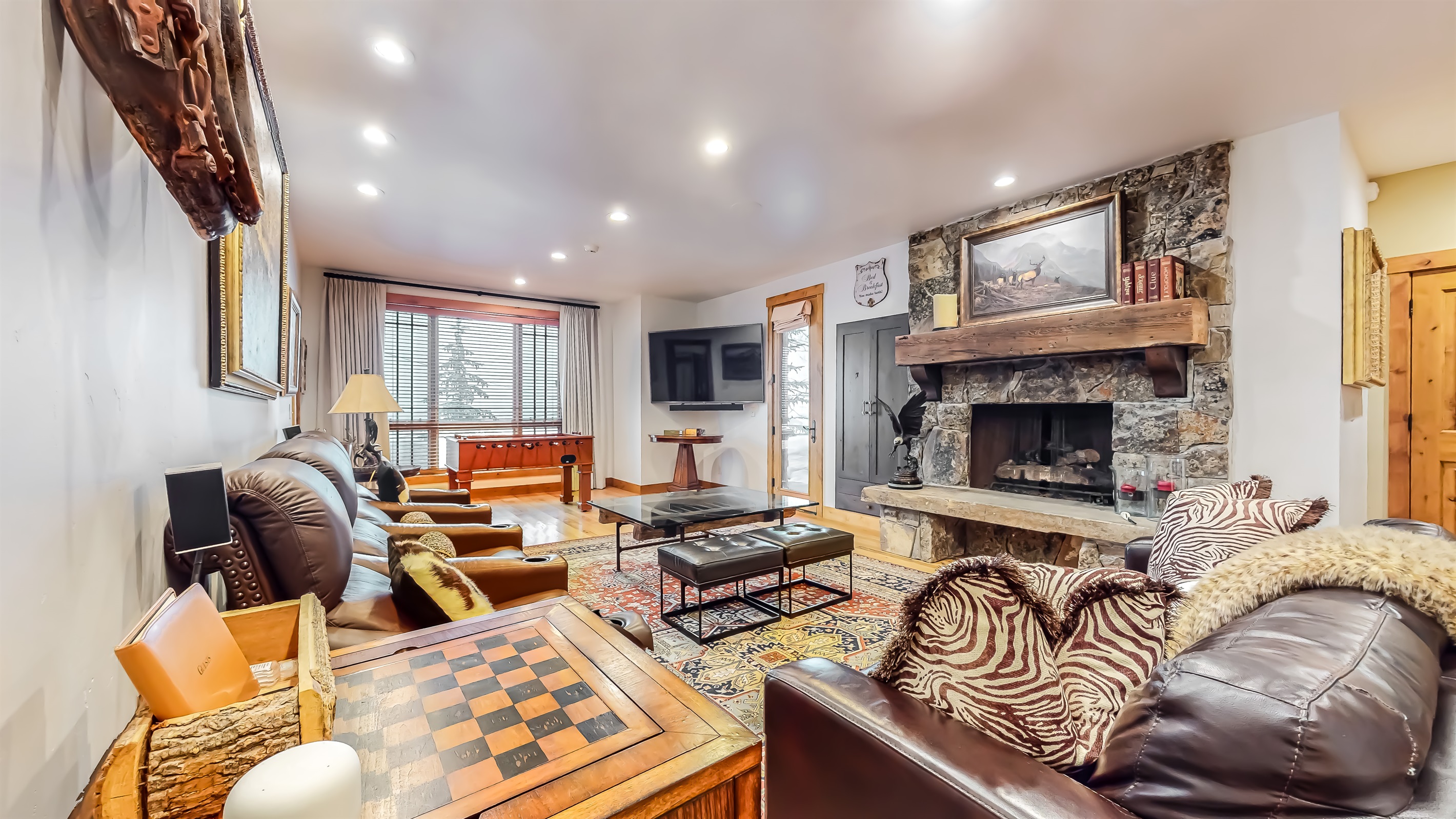 Gam Room with Fire place. 