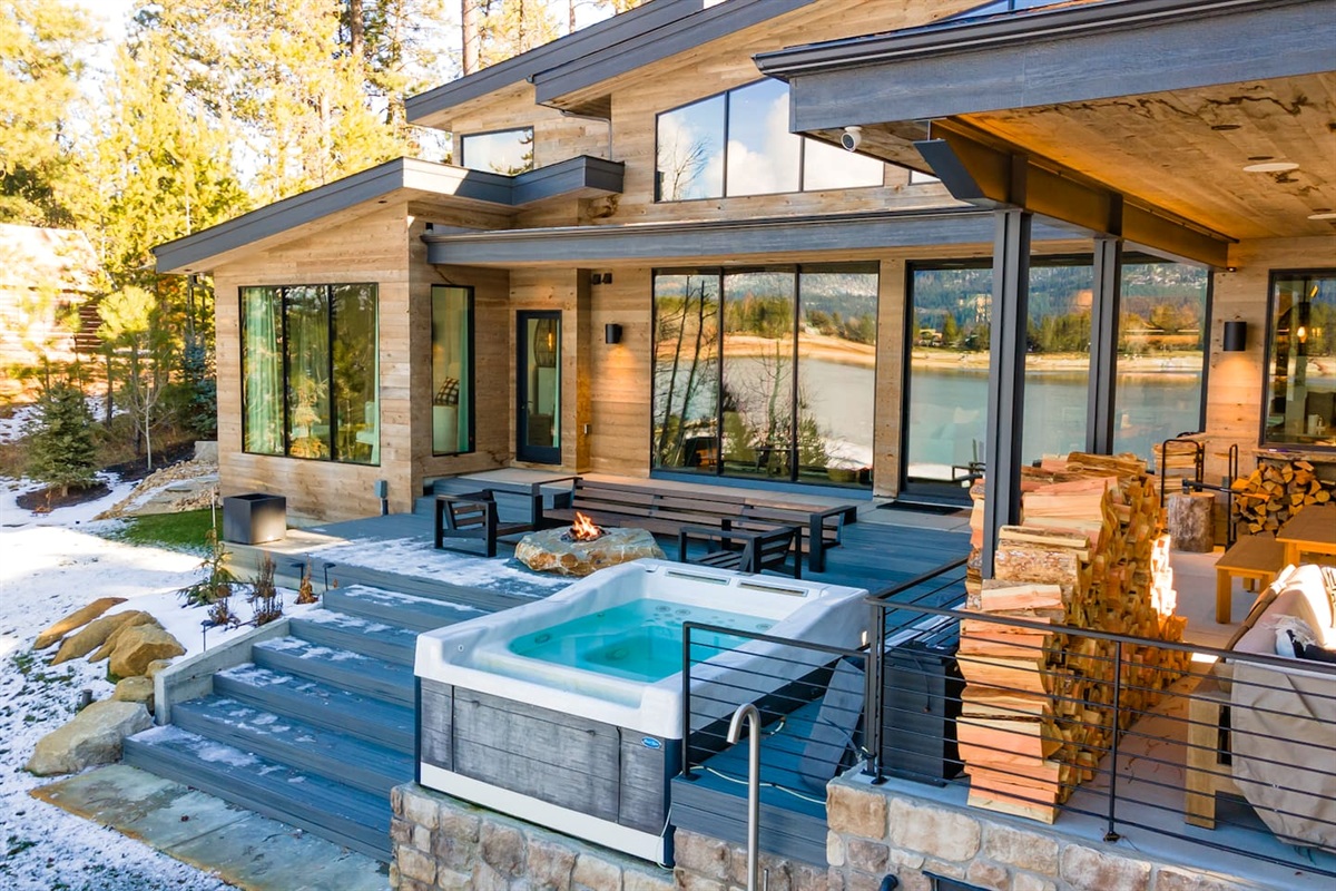 The hot tub sits just steps from the house, offering the perfect spot to unwind with a view