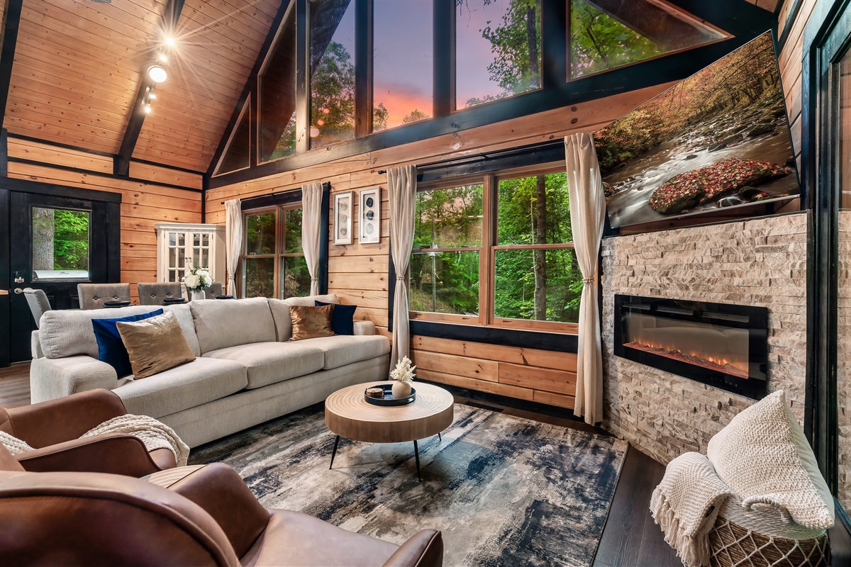 Oversized Windows surround the cabin