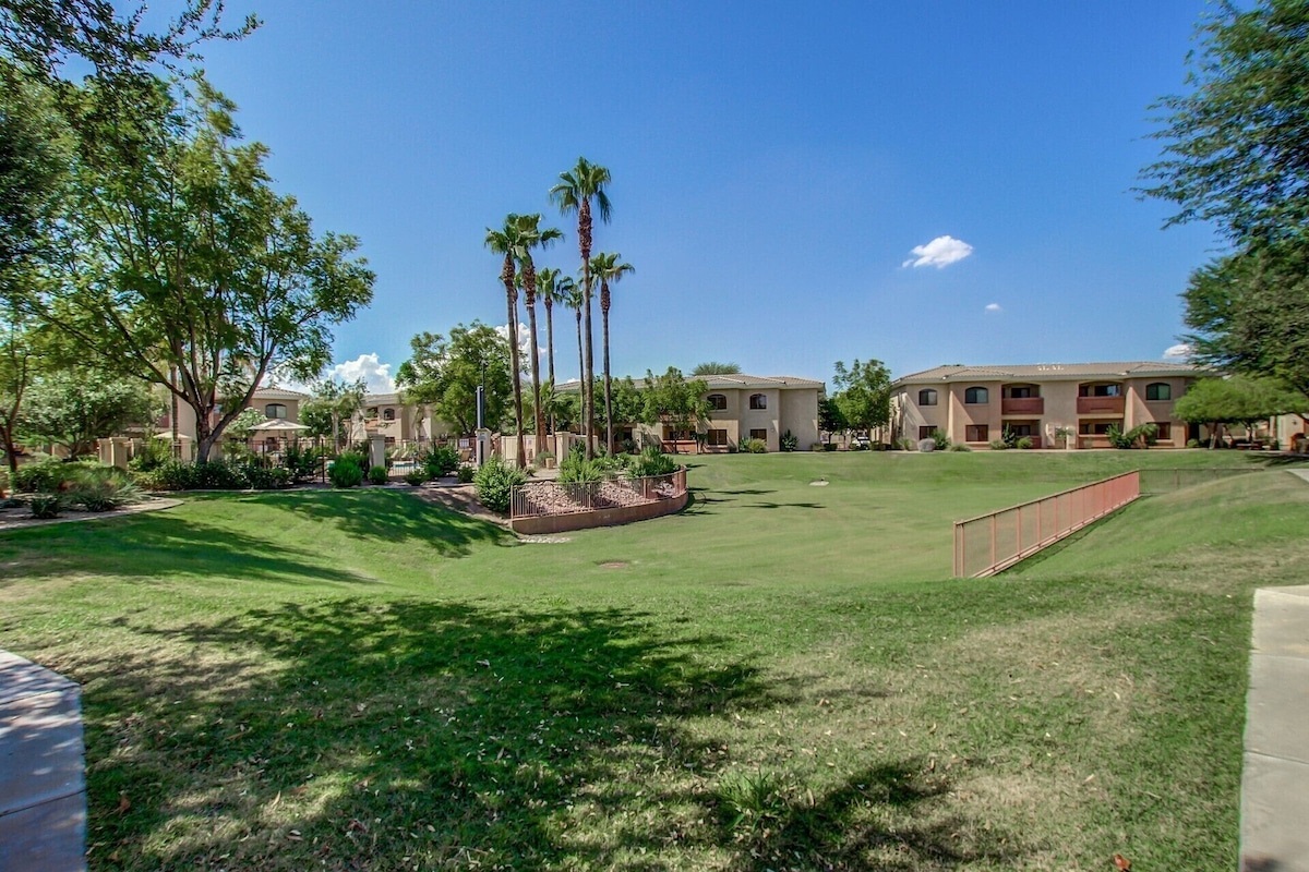 Lots of green grass on the grounds.