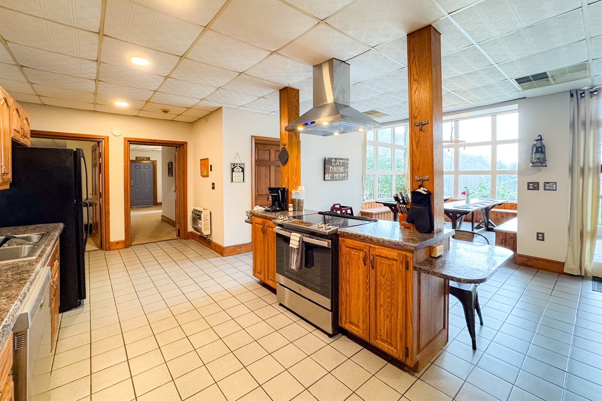 main kitchen and dining area on the lower level