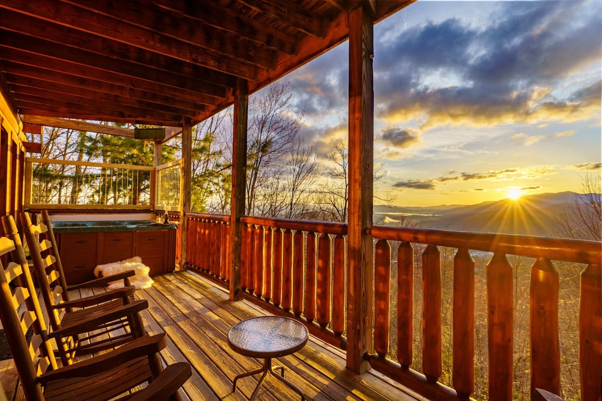 Relax the day away in a rocker and watch the mountains 