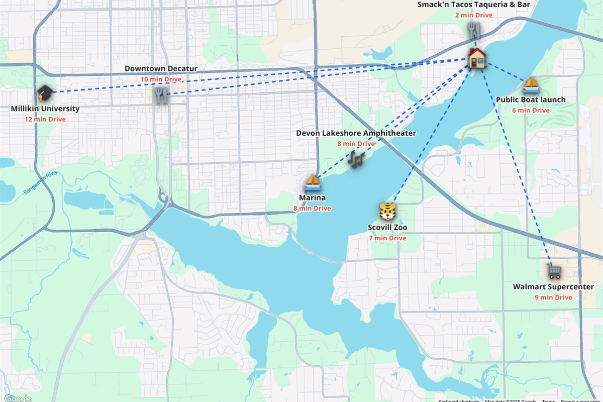 Nestled on Lake Decatur on a quiet, dead end street yet close to everything else you might need.