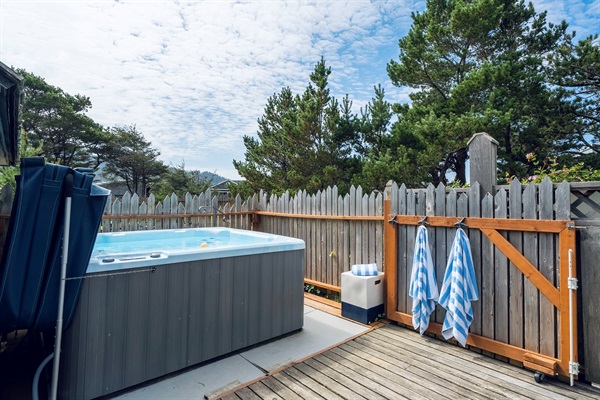 HOT TUB  seats six & tucked away behind a set of double gates