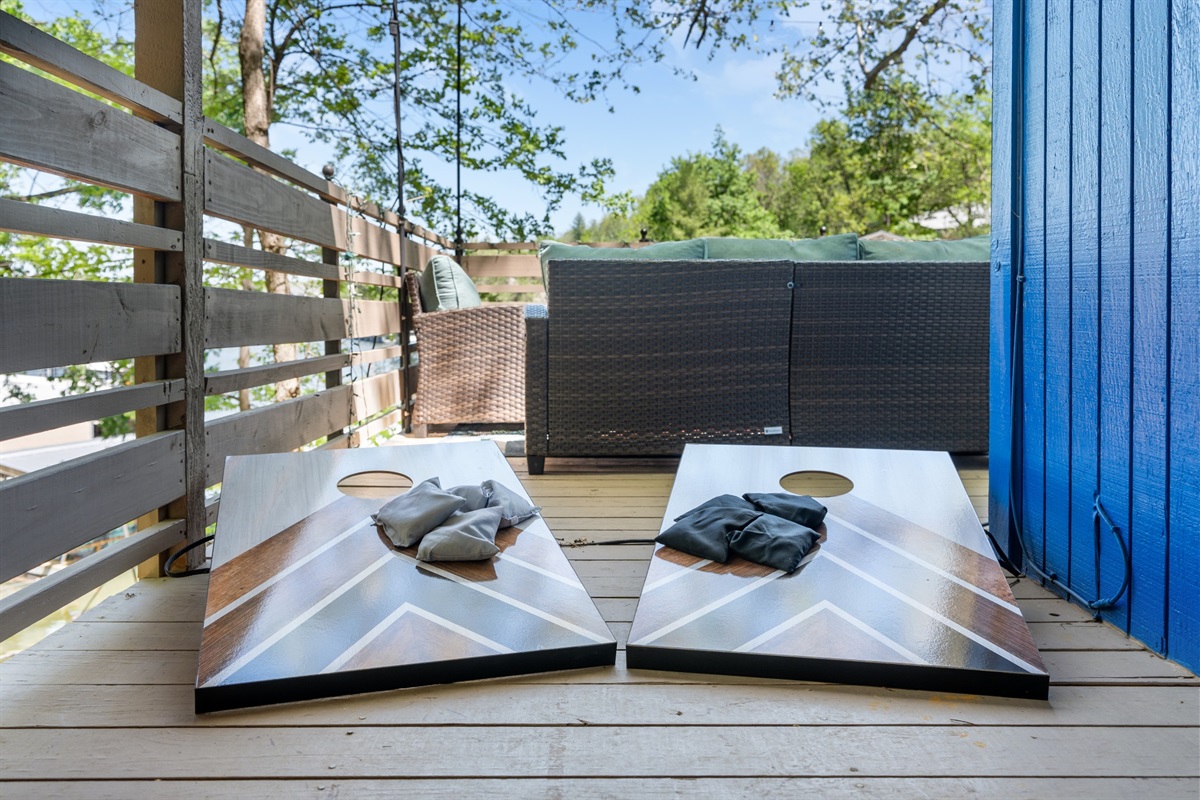 Kick back and enjoy a game of cornhole with your group between lake sessions.