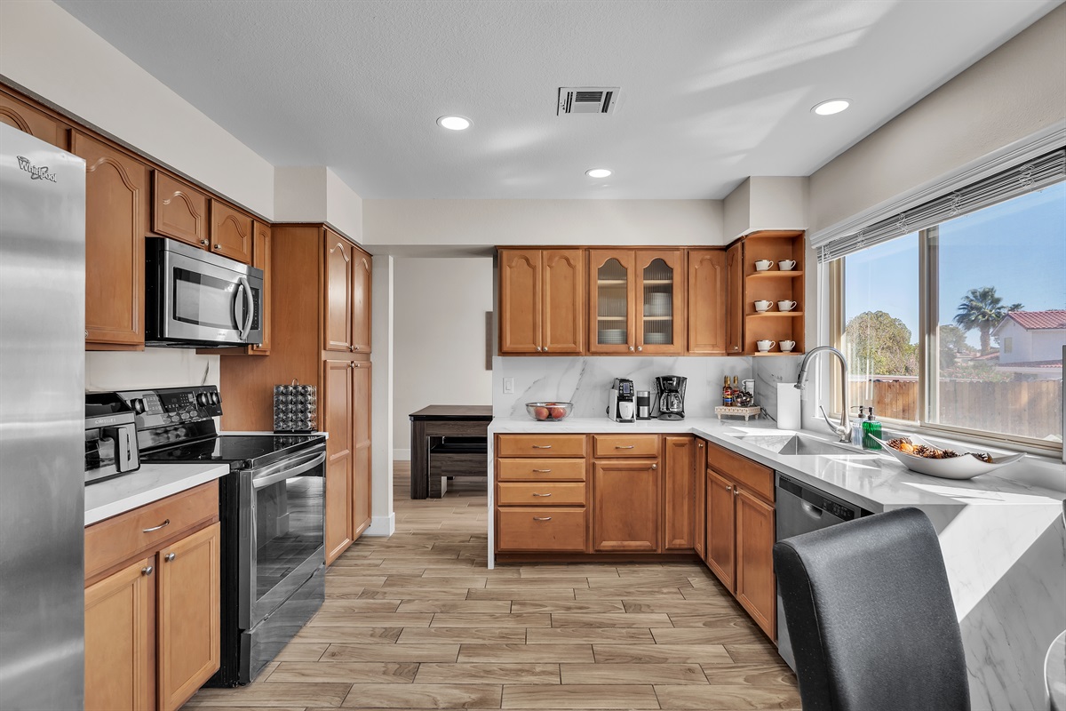 Kitchen with everything you need. Coffee station, air fryer, pots/pans etc.