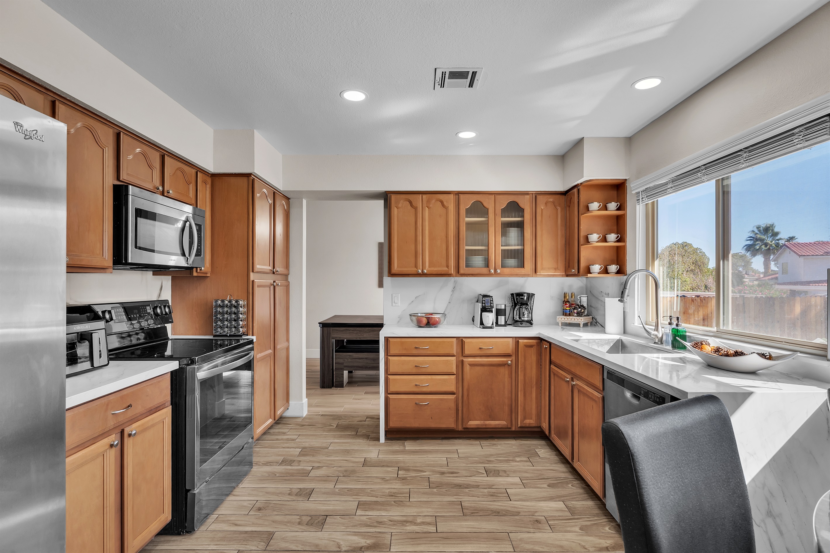 Kitchen with everything you need. Coffee station, air fryer, pots/pans etc.