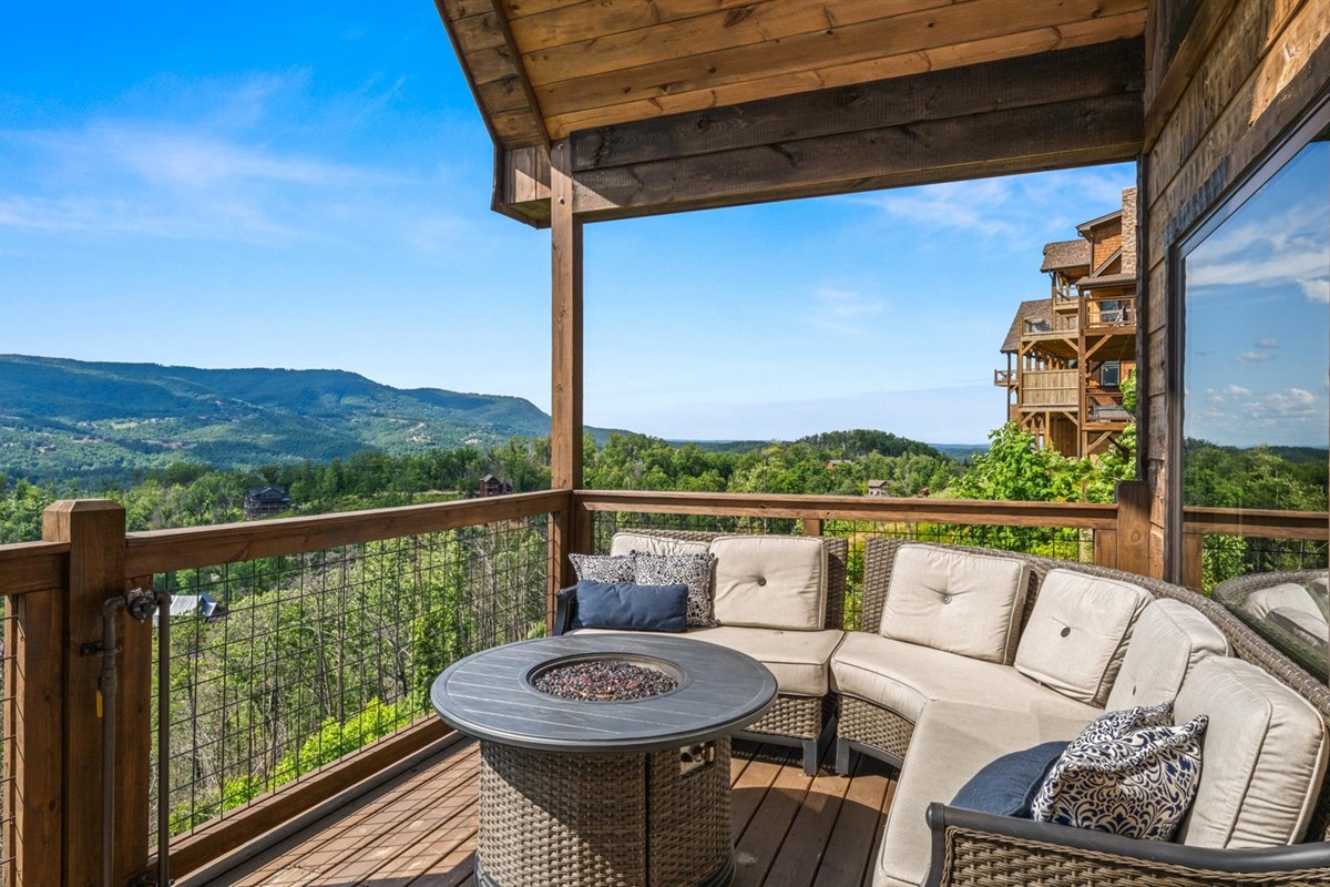 Lounge on the balcony overlooking the Smoky Mountains