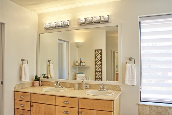 Master bathroom with executive height dual sinks
