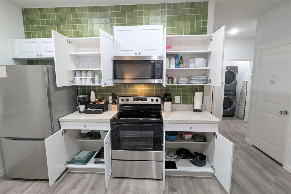 Fully stocked kitchen is ready for your stay. 