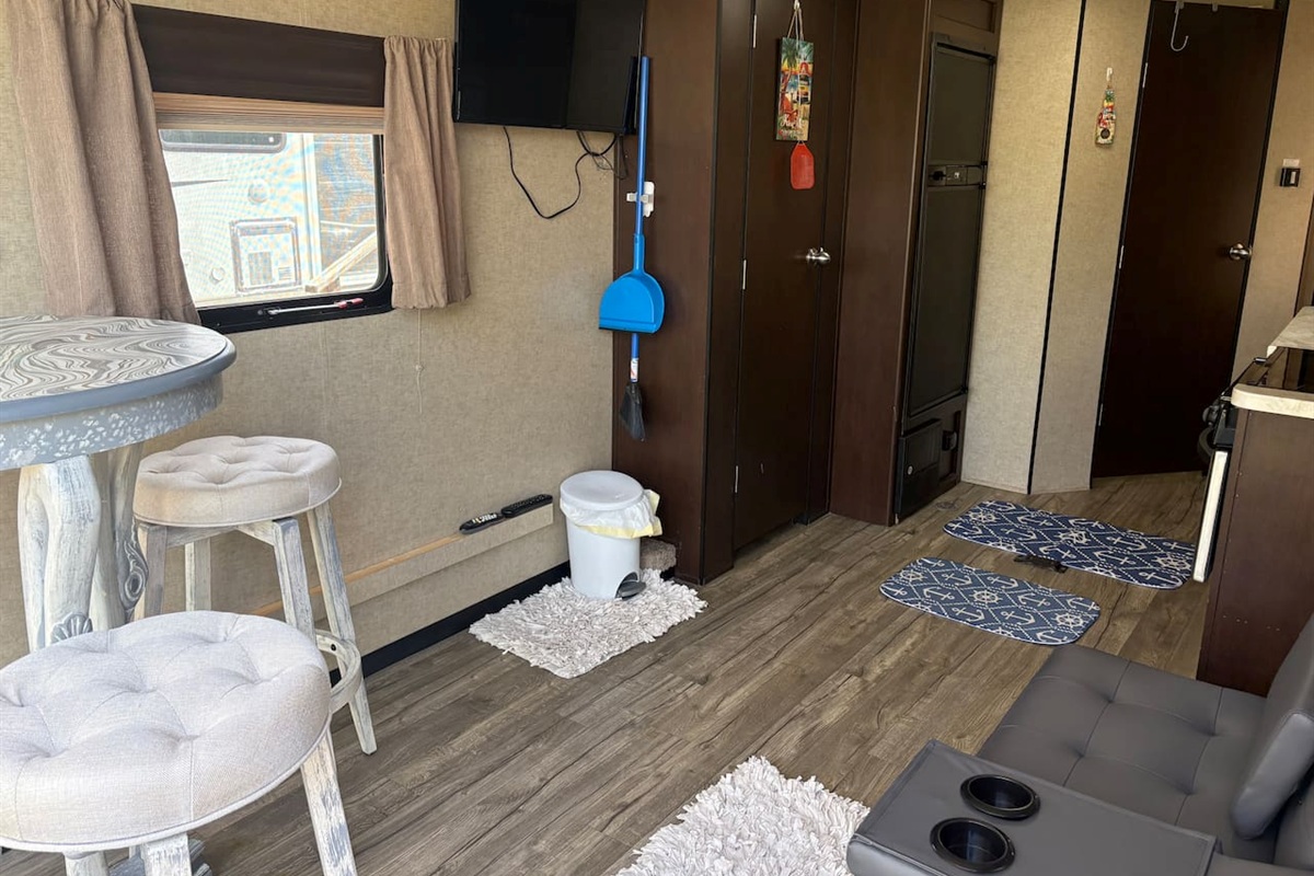 Living area table & couch.