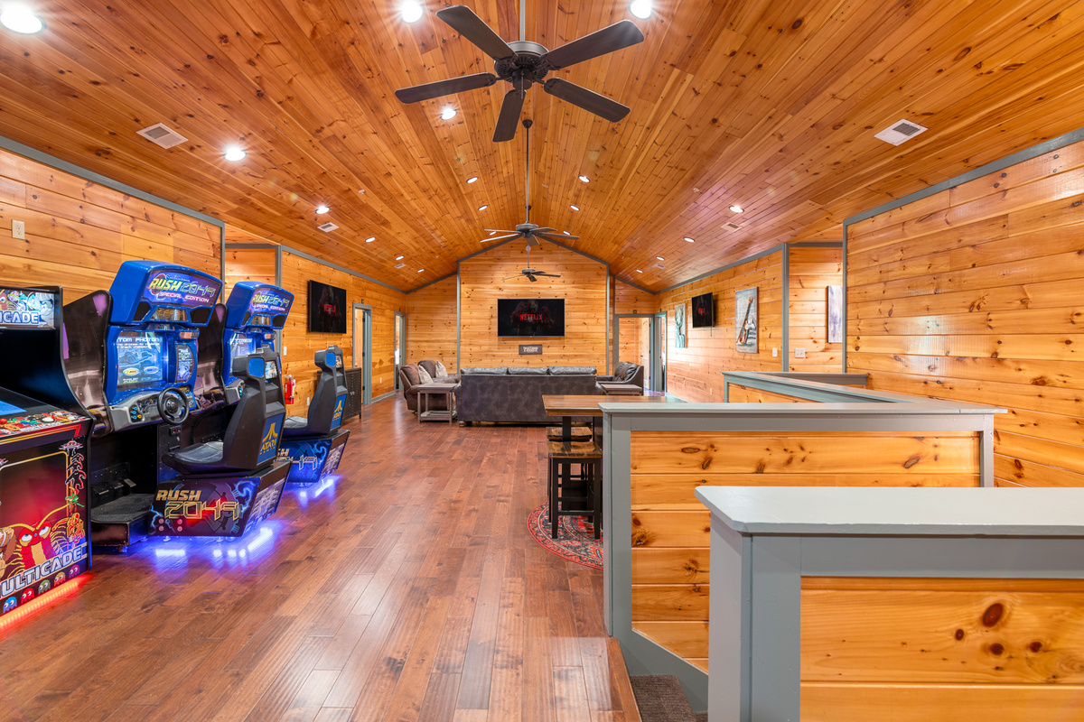 Pool table, arcade, and all in one dedicated room. Open 24 hours. No competition for the table — the room is big enough for multiple games running at once.